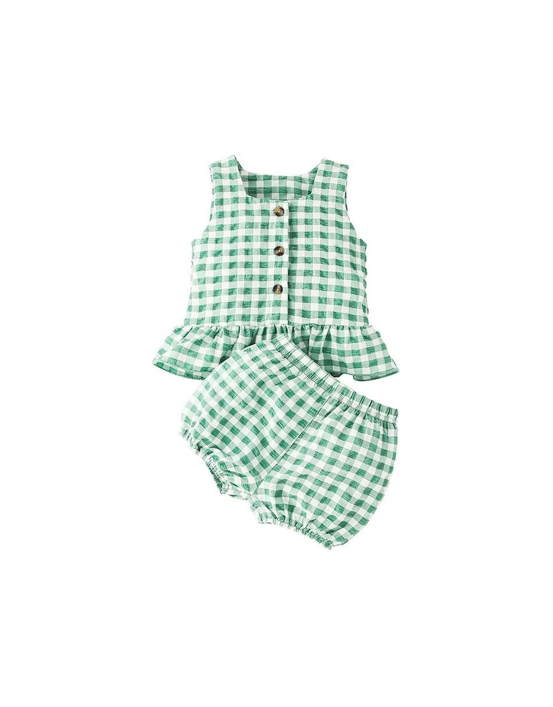 Sleeveless Gingham Ruffled Top with Shorts