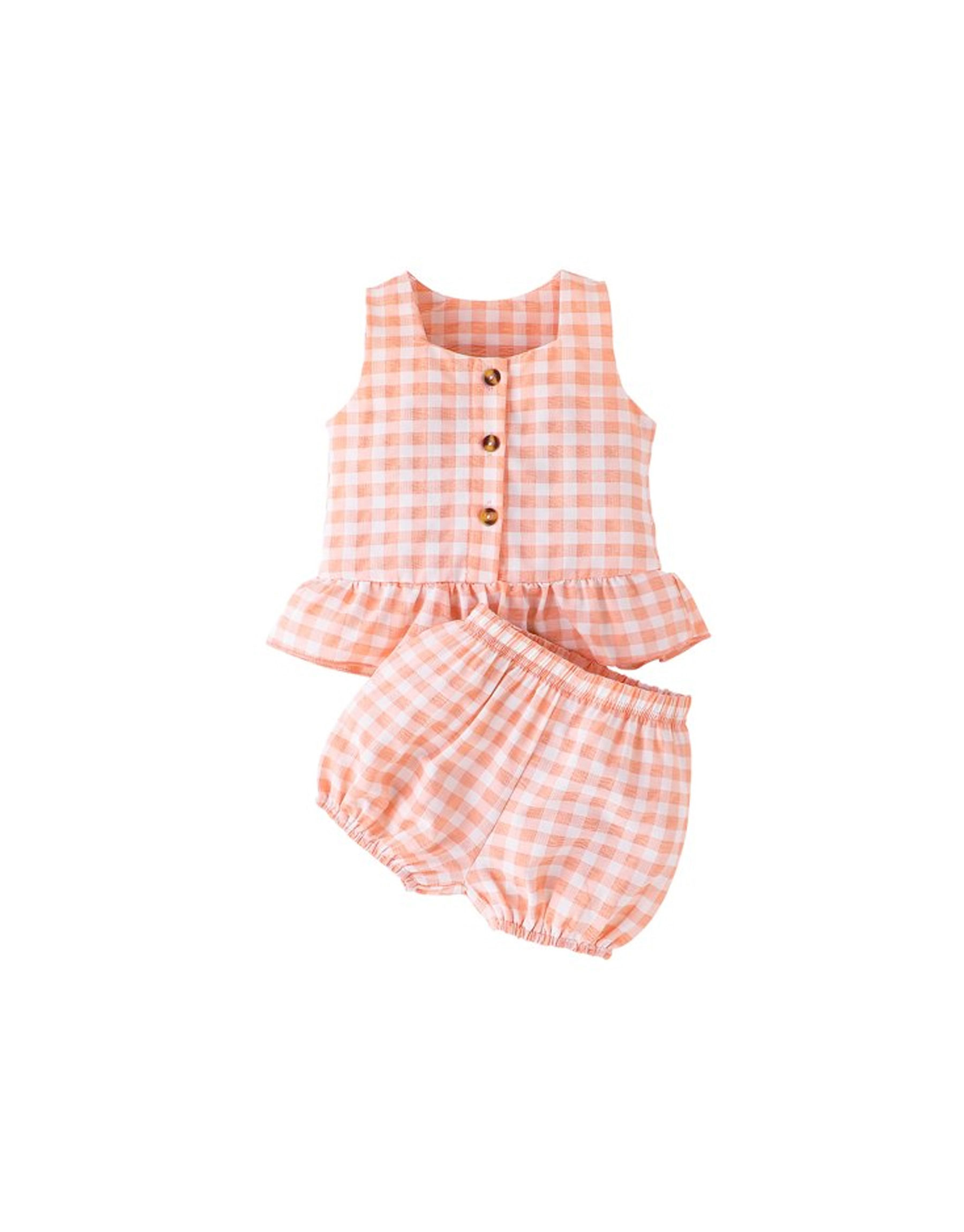 Sleeveless Gingham Ruffled Top with Shorts