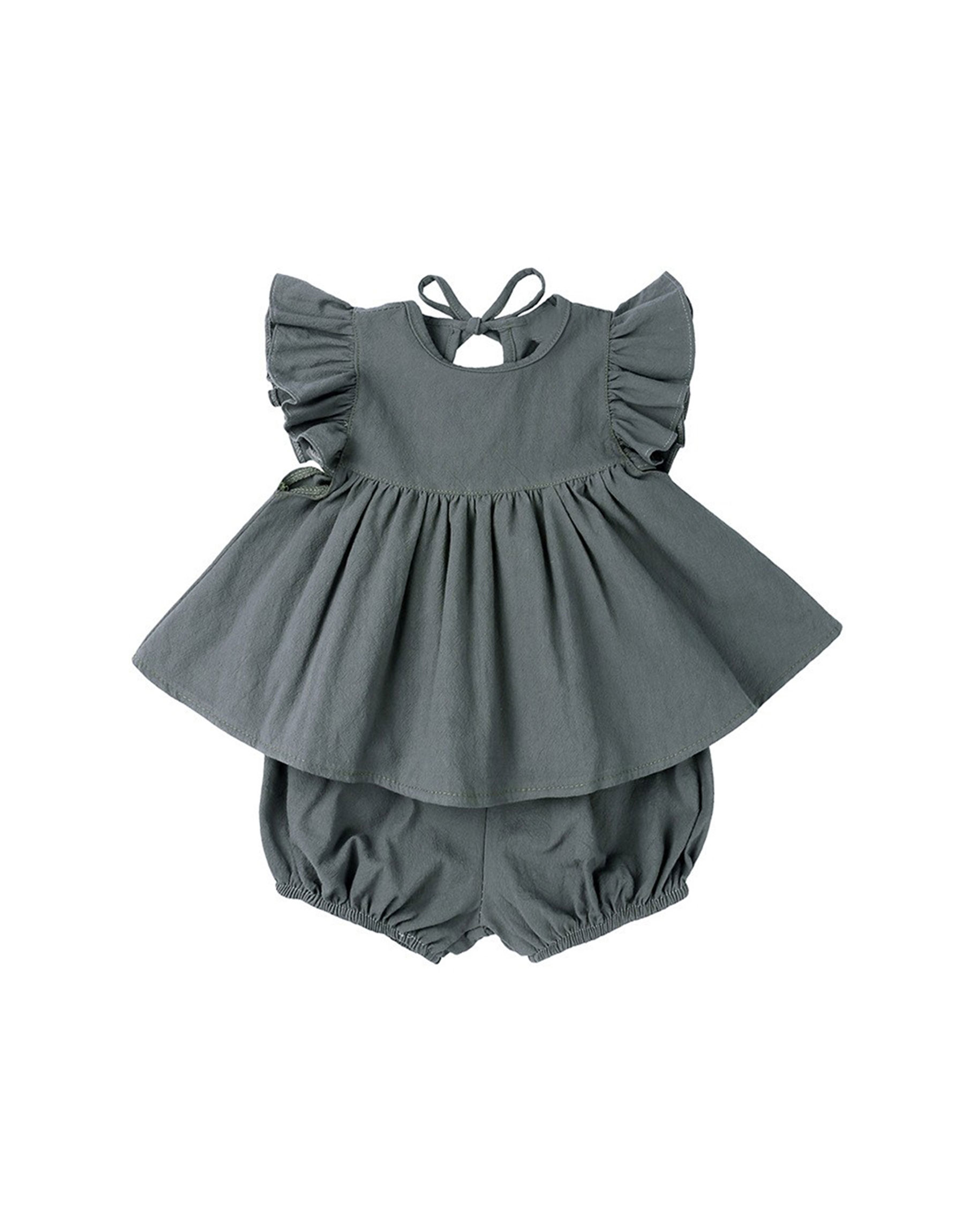 Frilled Sleeve Top and Romper Shorts